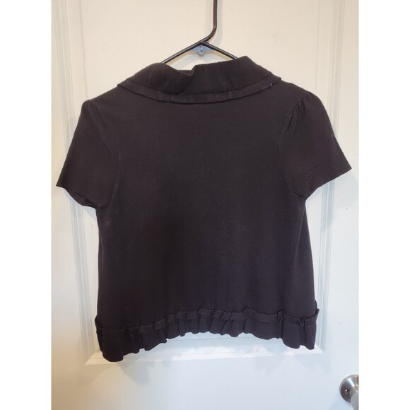 Women's Grace Short Sleeve Ruffle Open Cardigan Sweater Black Small - Picture 3 of 4